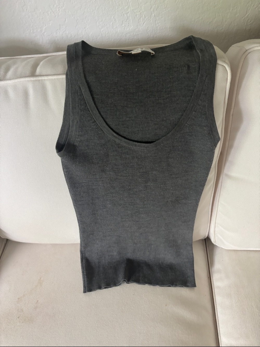 Michael Kors Collection  Ribbed Scoop Neck Tank, grey